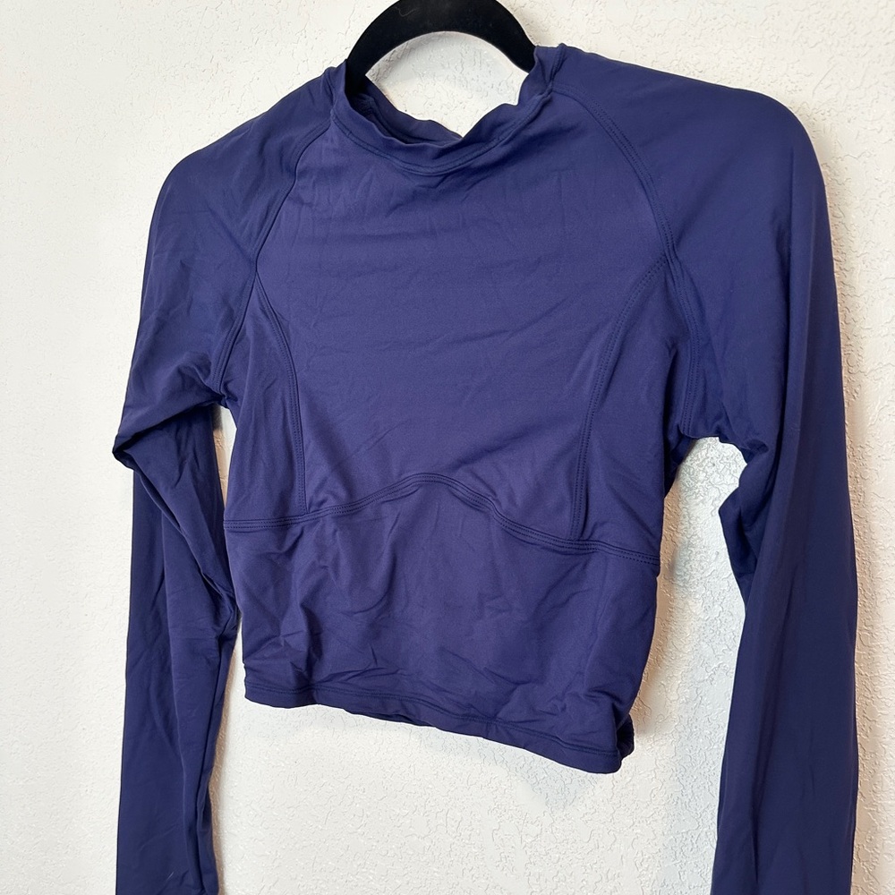 🖤❣️ Amazon Active Cropped Double Lined Long Sleeve Bustier Style Navy Top Large